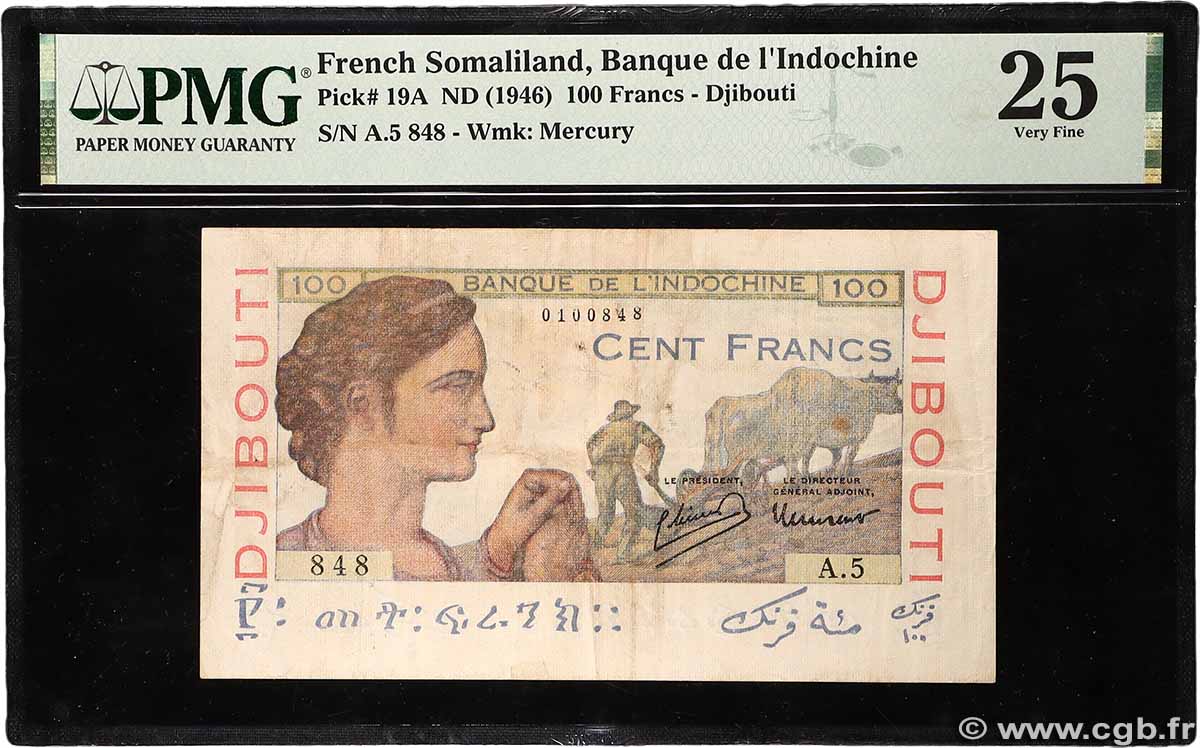 100 Francs DJIBOUTI 1946 P.19A TTB