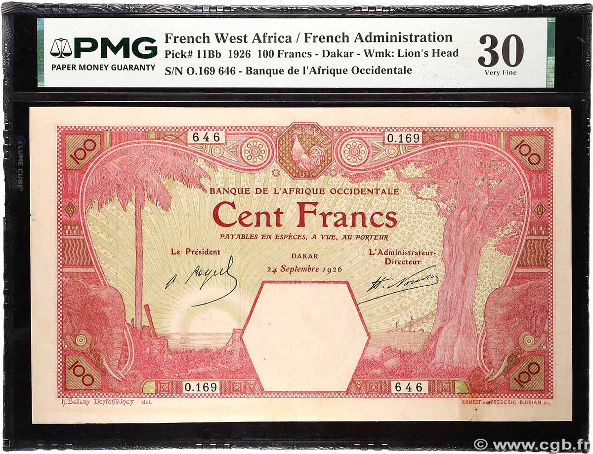 100 Francs DAKAR FRENCH WEST AFRICA Dakar 1926 P.11Bb SS