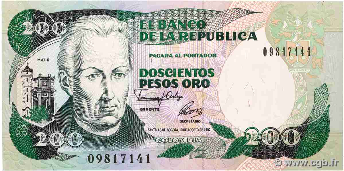 200 Pesos Oro COLOMBIA 1983 P.429A UNC