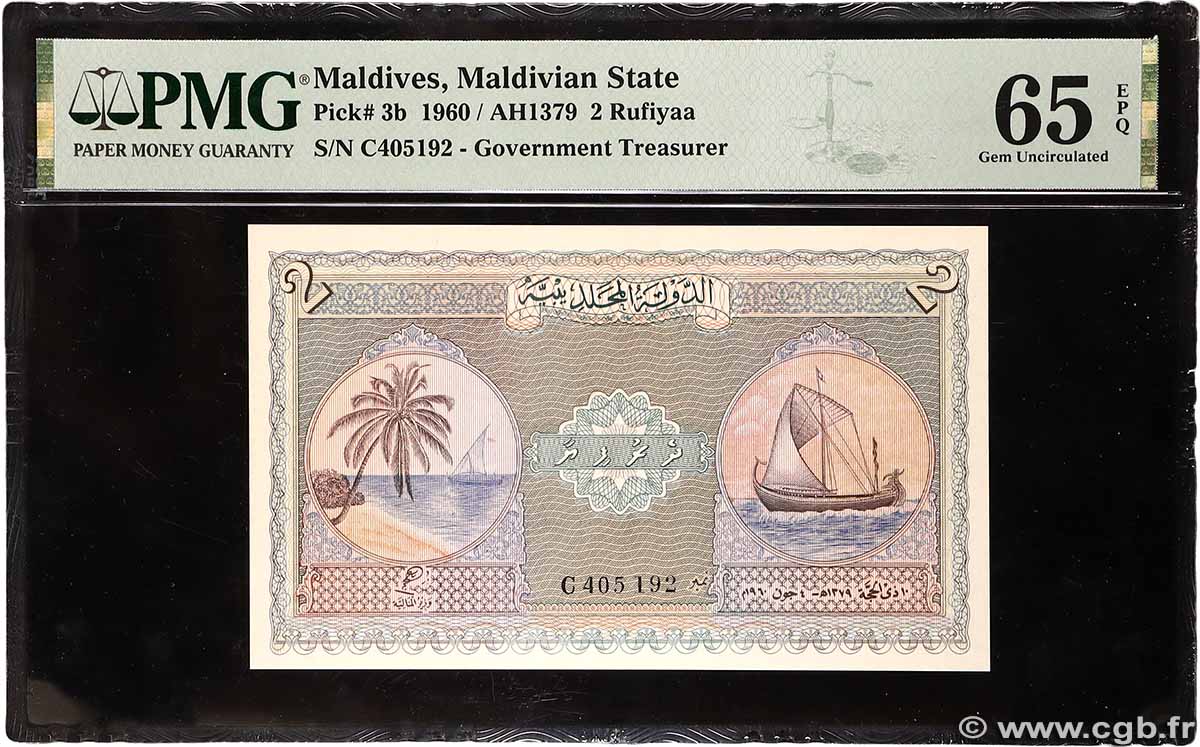 2 Rufiyaa MALDIVEN 1960 P.03b ST