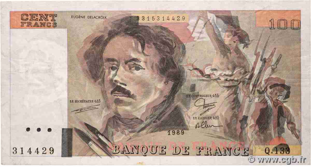 100 Francs DELACROIX modifié Fauté FRANCE 1989 F.69.13a TTB