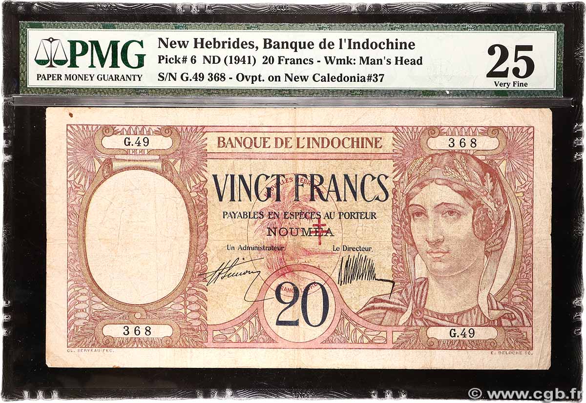 20 Francs NUEVAS HÉBRIDAS 1941 P.06 MBC