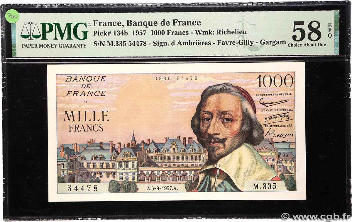 1000 Francs RICHELIEU FRANKREICH 1957 F.42.26 fST