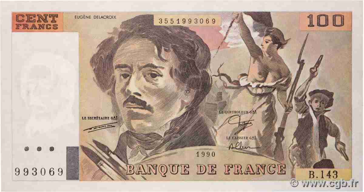 100 Francs DELACROIX imprimé en continu FRANCE 1990 F.69bis.01bB pr.NEUF