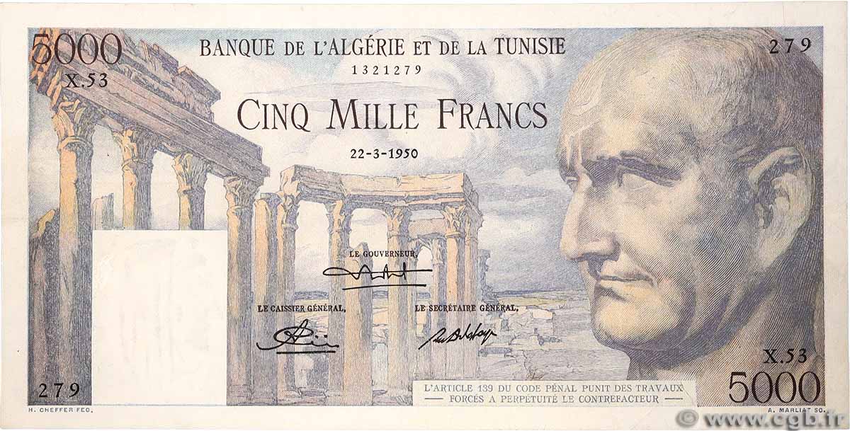 5000 Francs TUNISIA 1950 P.30 VF