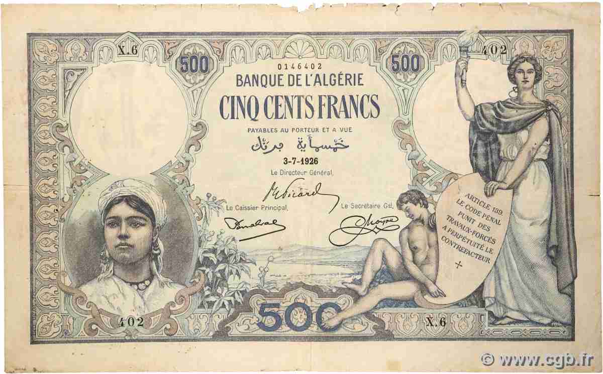 500 Francs ALGERIA 1926 P.082 VG