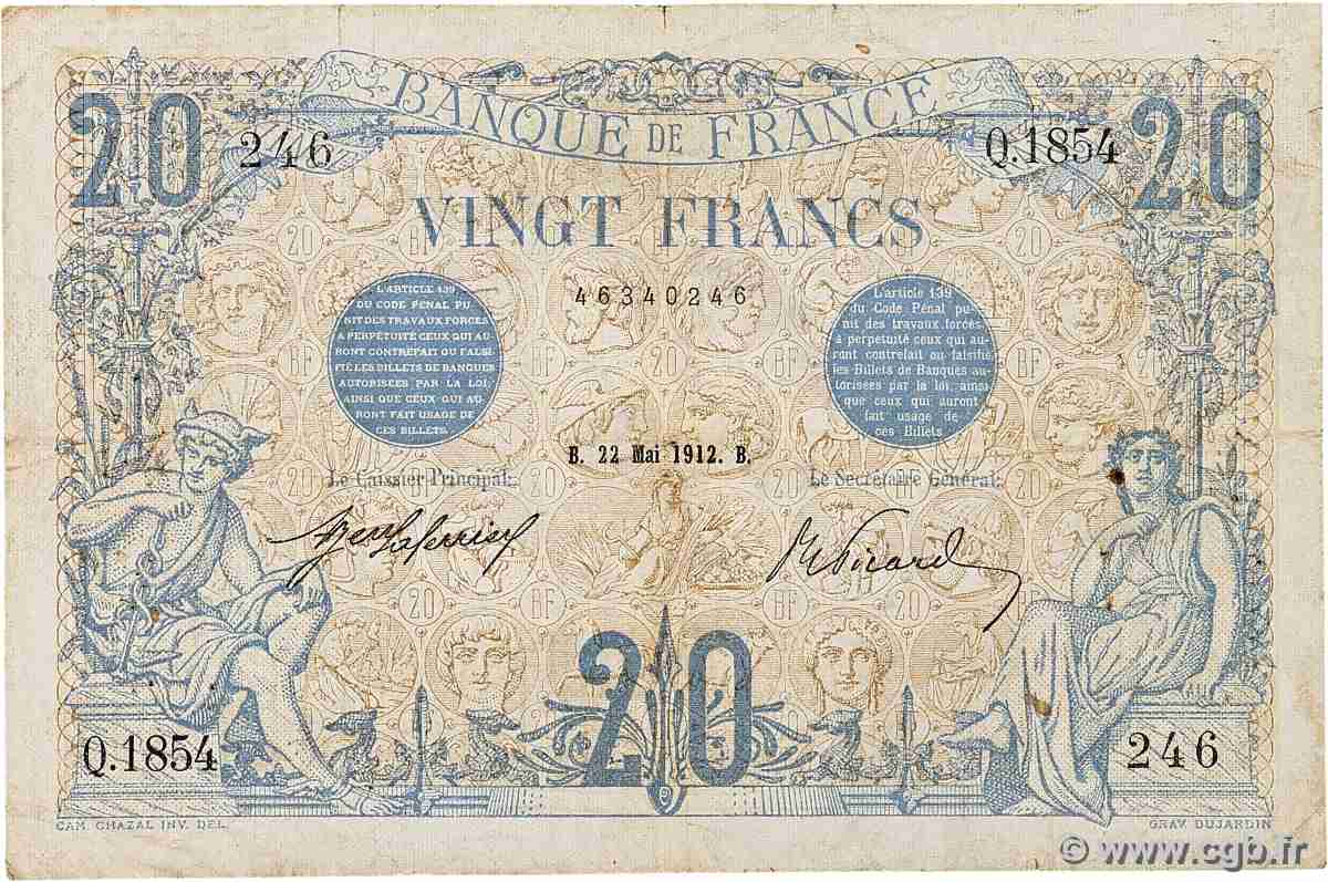 20 Francs BLEU FRANCE 1912 F.10.02 F
