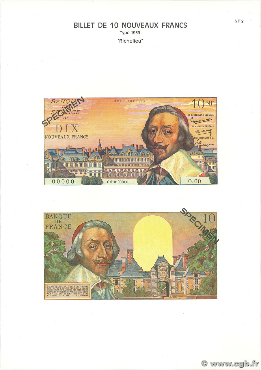 10 Nouveaux Francs RICHELIEU Planche FRANCE 1975 F.57pl pr.NEUF