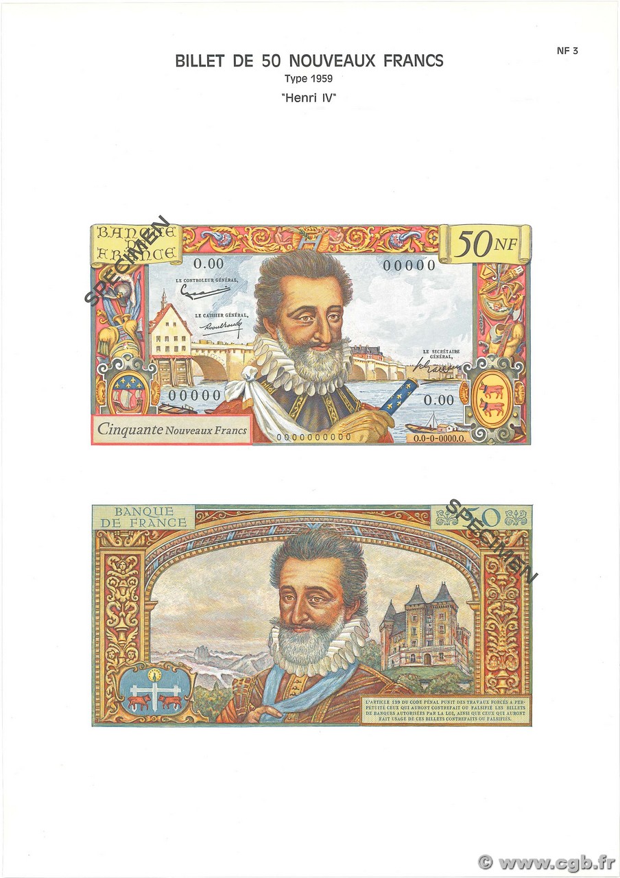 50 Nouveaux Francs HENRI IV Planche FRANCIA 1975 F.58pl SC+