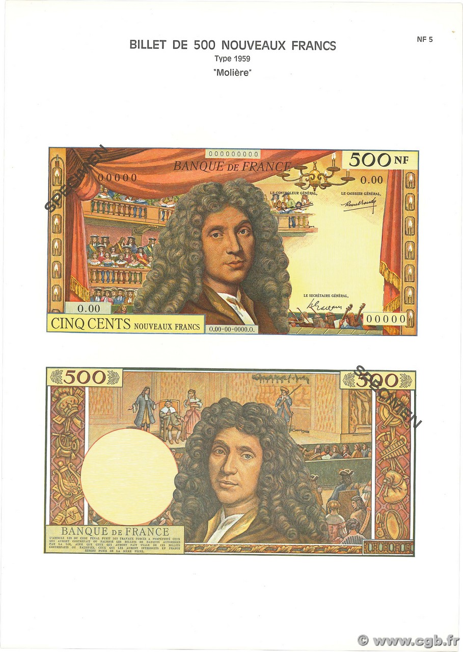 500 Nouveaux Francs MOLIÈRE Planche FRANCE 1975 F.60pl pr.NEUF