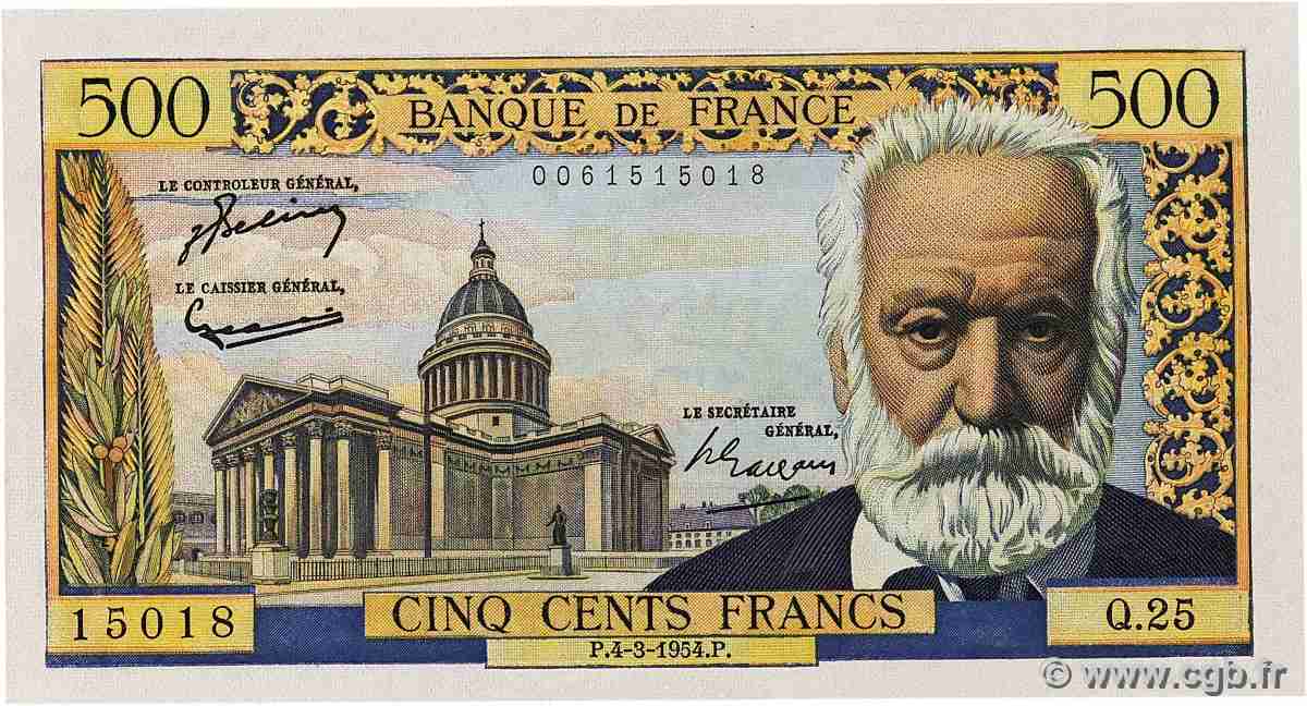 500 Francs VICTOR HUGO FRANCE 1954 F.35.02 AU-