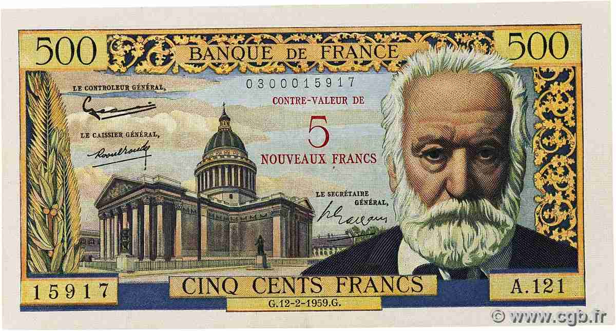 5 NF sur 500 Francs Victor HUGO FRANCE 1959 F.52.02 VF