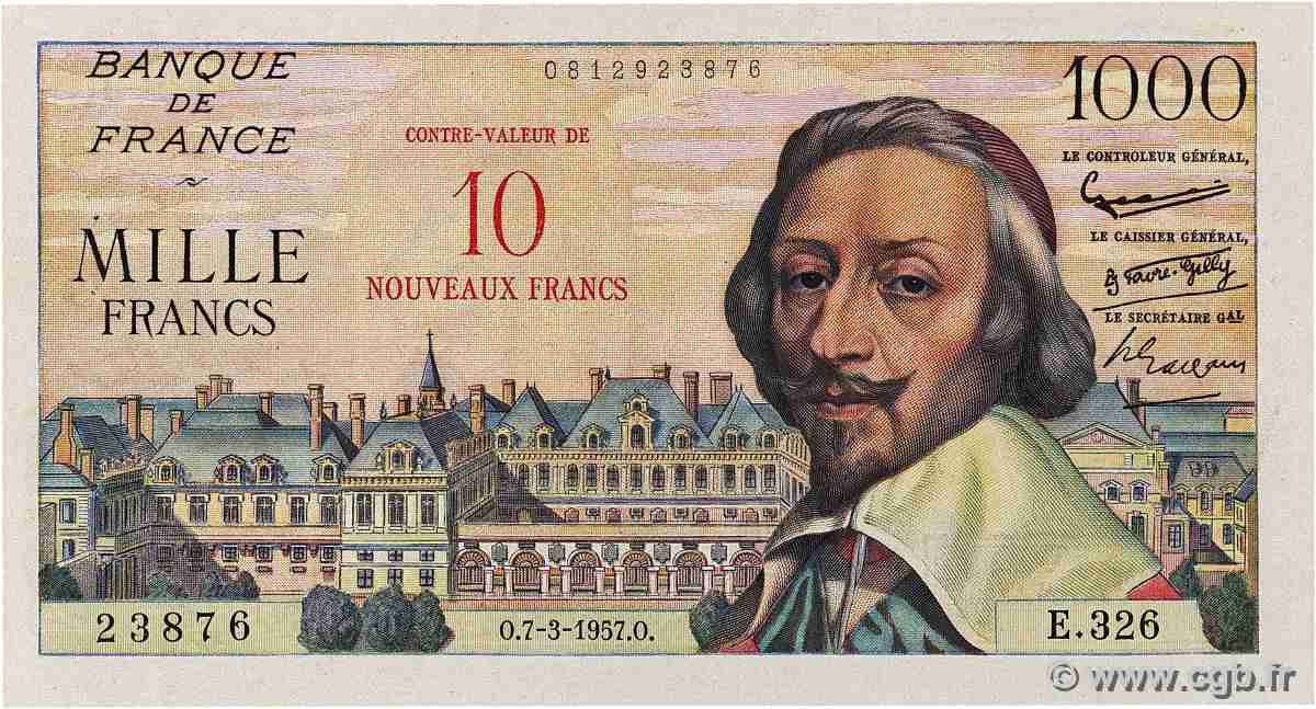 10 NF sur 1000 Francs RICHELIEU FRANCE 1957 F.53.01 XF+