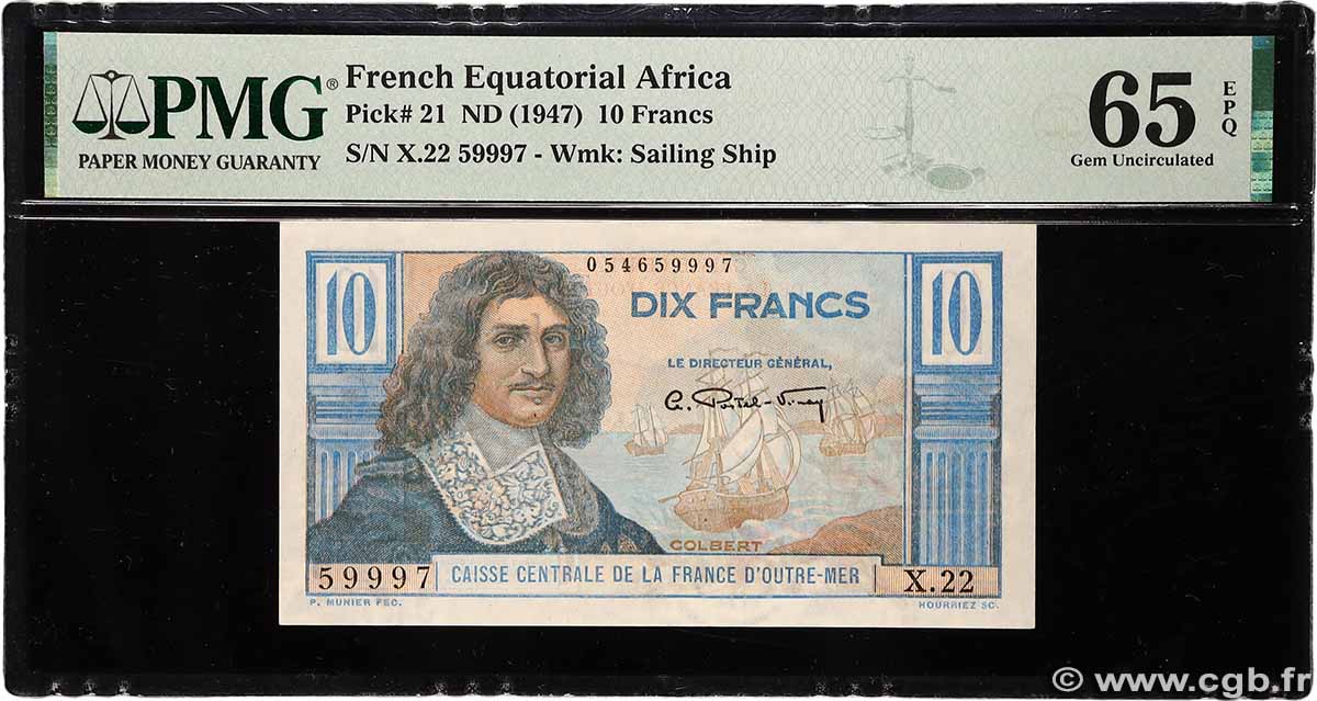 10 Francs Colbert CCFOM AFRIQUE ÉQUATORIALE FRANÇAISE 1947 A.130a UNC