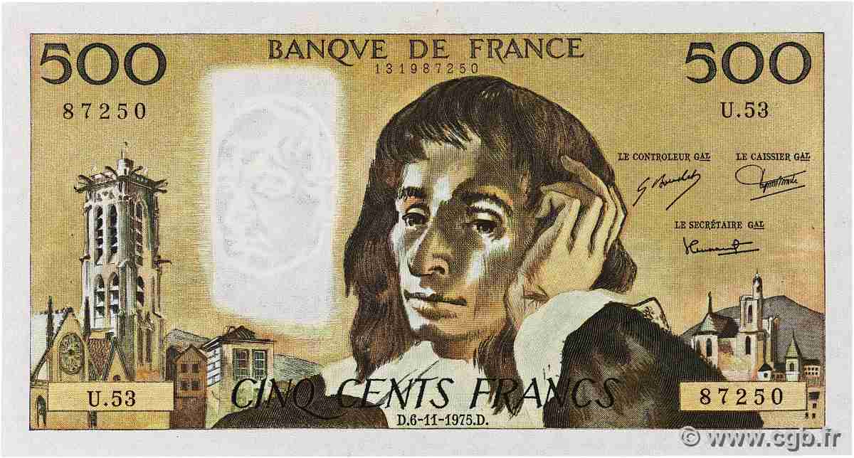 500 Francs PASCAL FRANCE 1975 F.71.13 XF