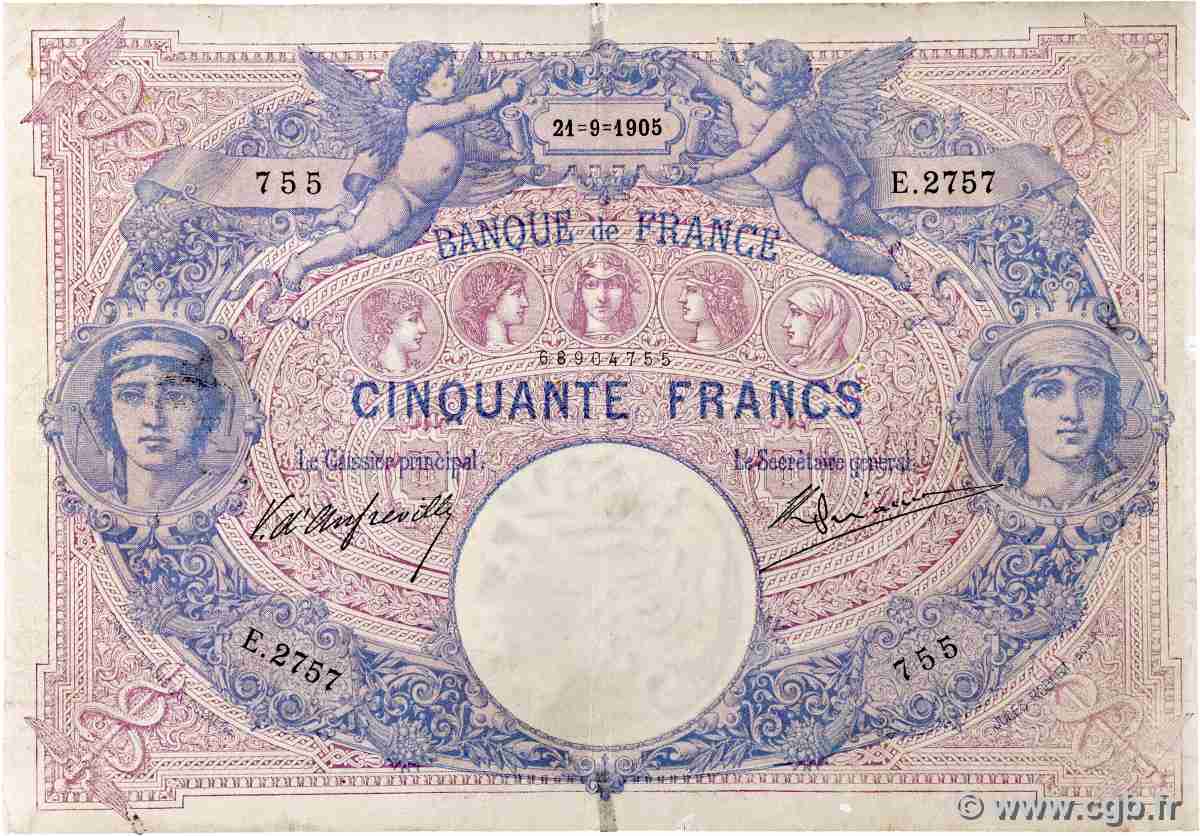 50 Francs BLEU ET ROSE FRANKREICH 1905 F.14.17 S