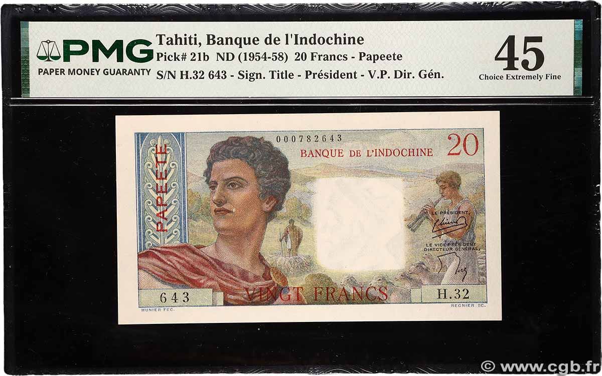 20 Francs TAHITI 1951 P.21b EBC