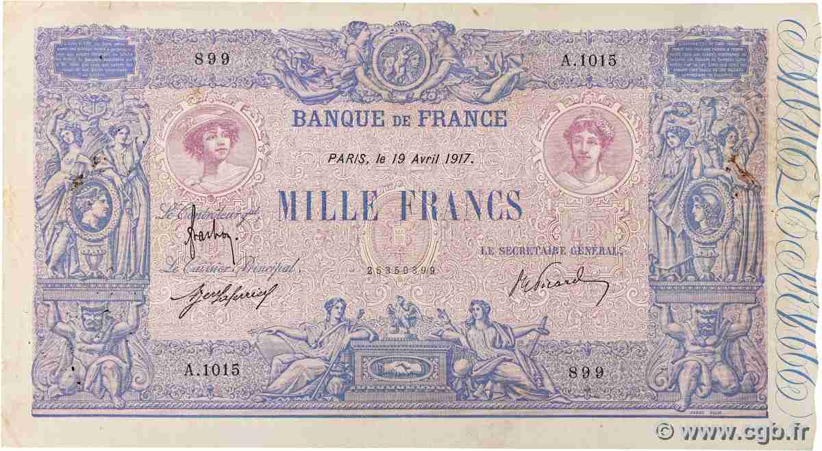 1000 Francs BLEU ET ROSE FRANCE 1917 F.36.31 F+