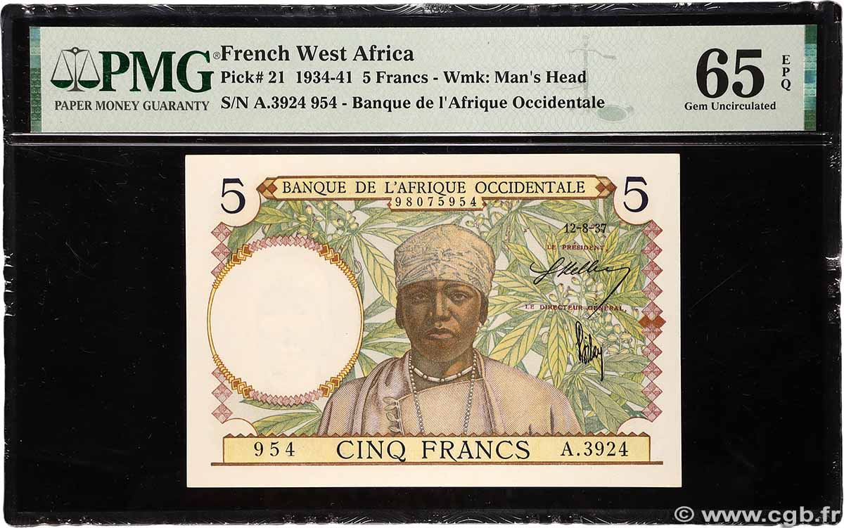 5 Francs FRENCH WEST AFRICA 1937 P.21 UNC