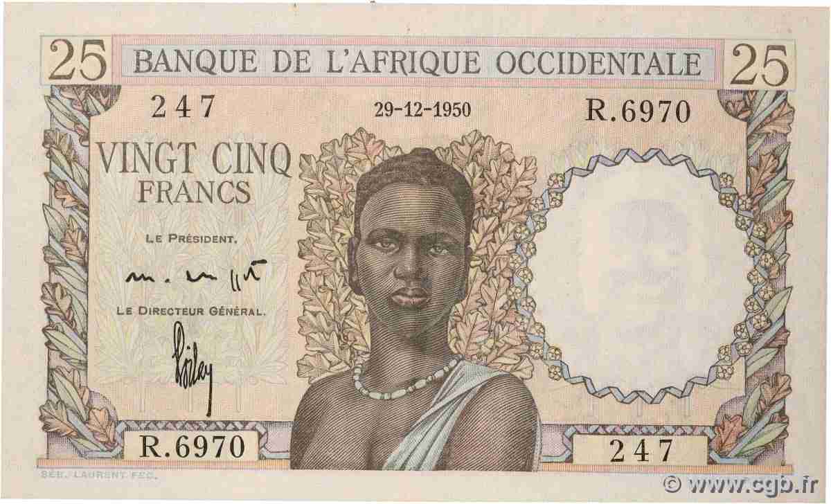 25 Francs FRENCH WEST AFRICA 1950 P.38 XF-
