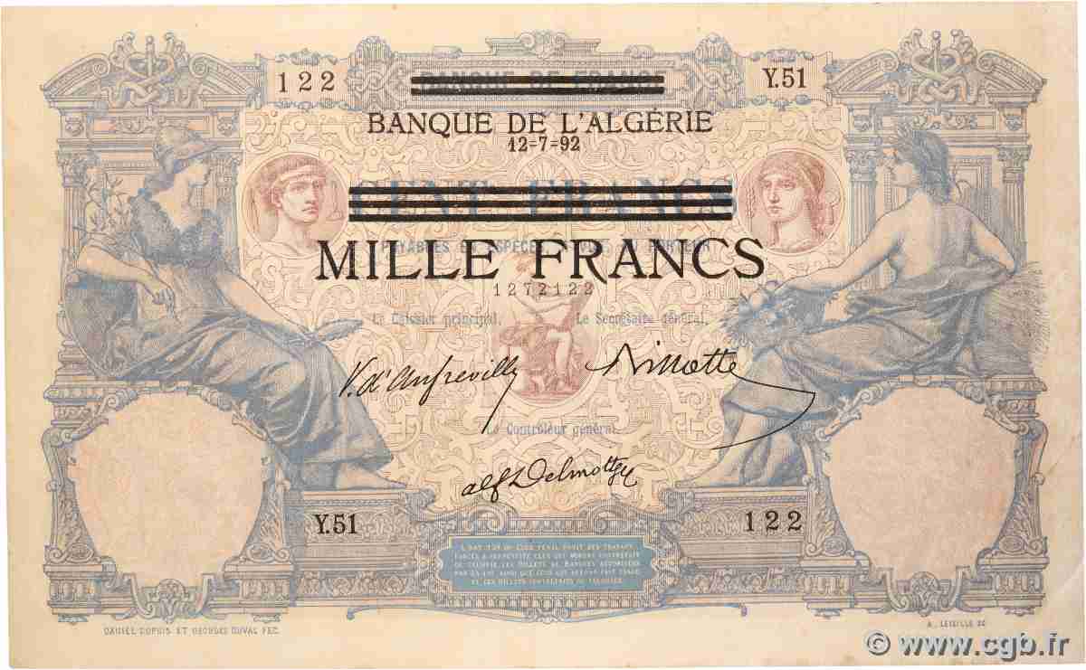 1000 Francs sur 100 Francs TUNESIEN 1942 P.31 fVZ
