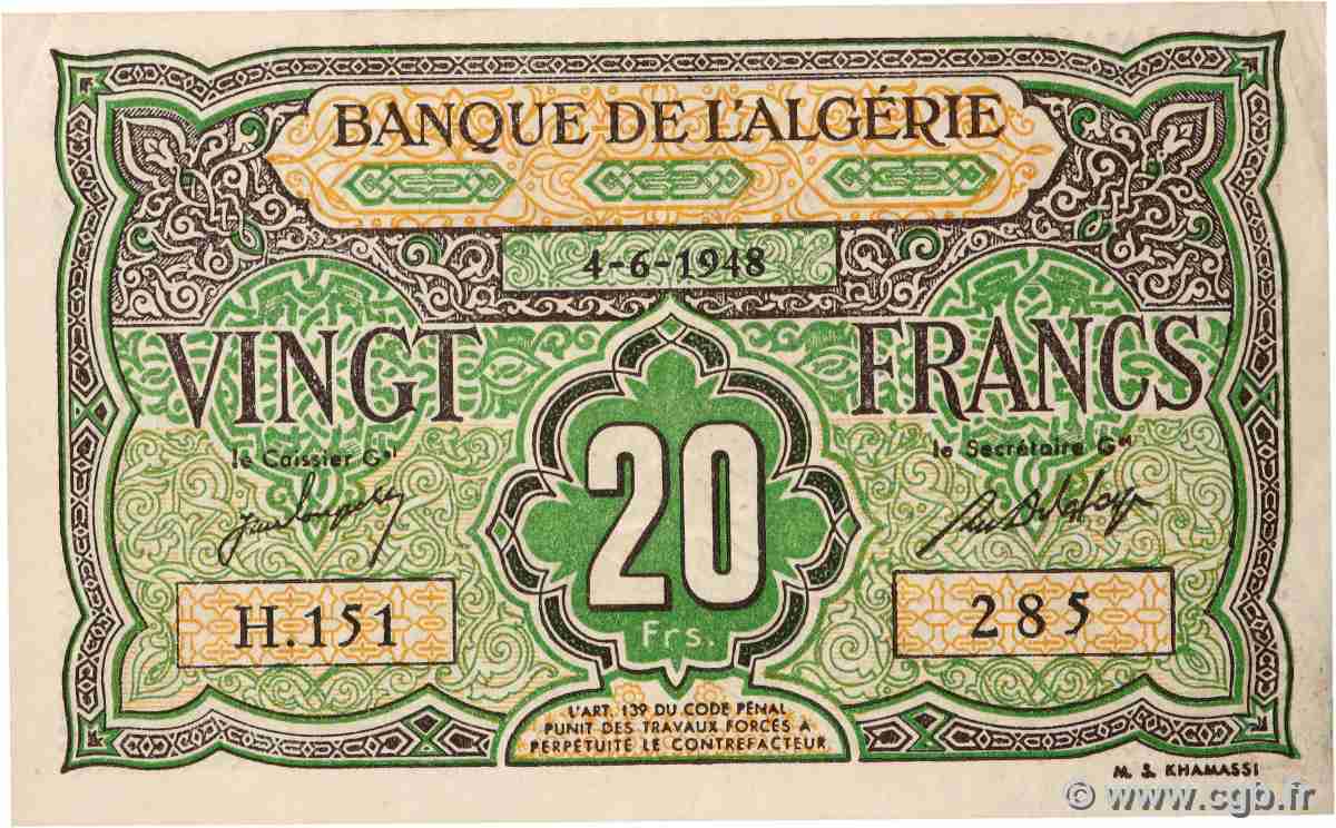 20 Francs ALGERIA 1948 P.103 XF-