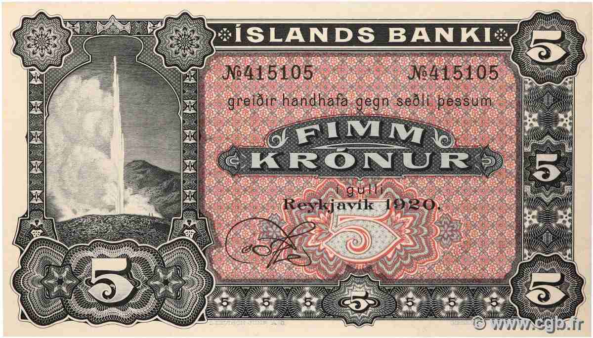 5 Kronur Non émis ISLANDE 1920 P.15r pr.NEUF