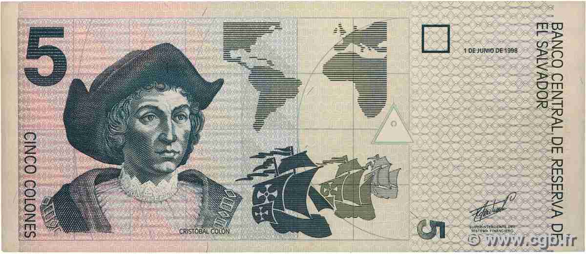 5 Colones EL SALVADOR 1998 P.147b VF+