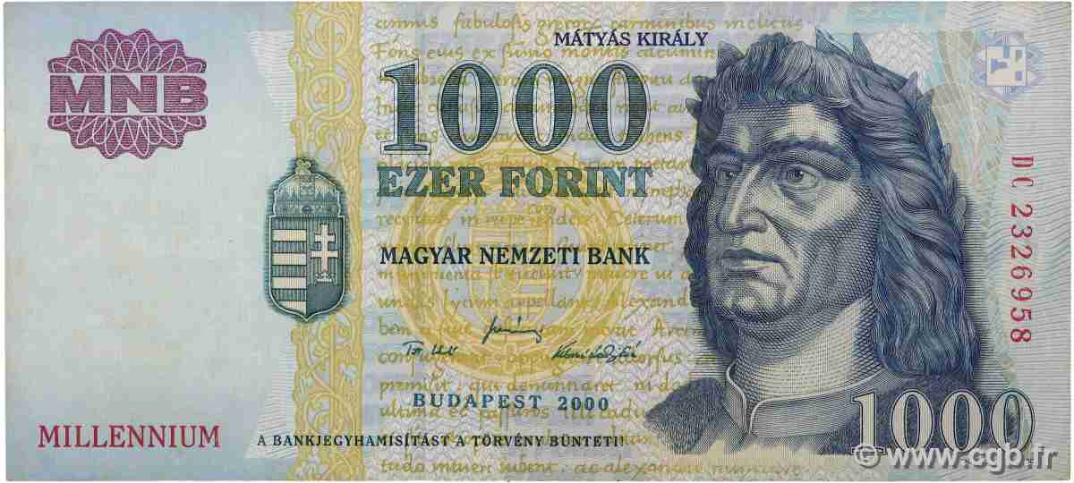 1000 Forint Commémoratif HUNGARY 2000 P.185a F+