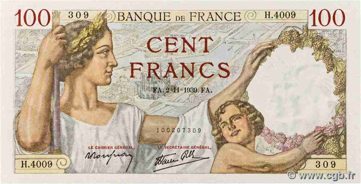 100 Francs SULLY FRANCE 1939 F.26.13 AU+