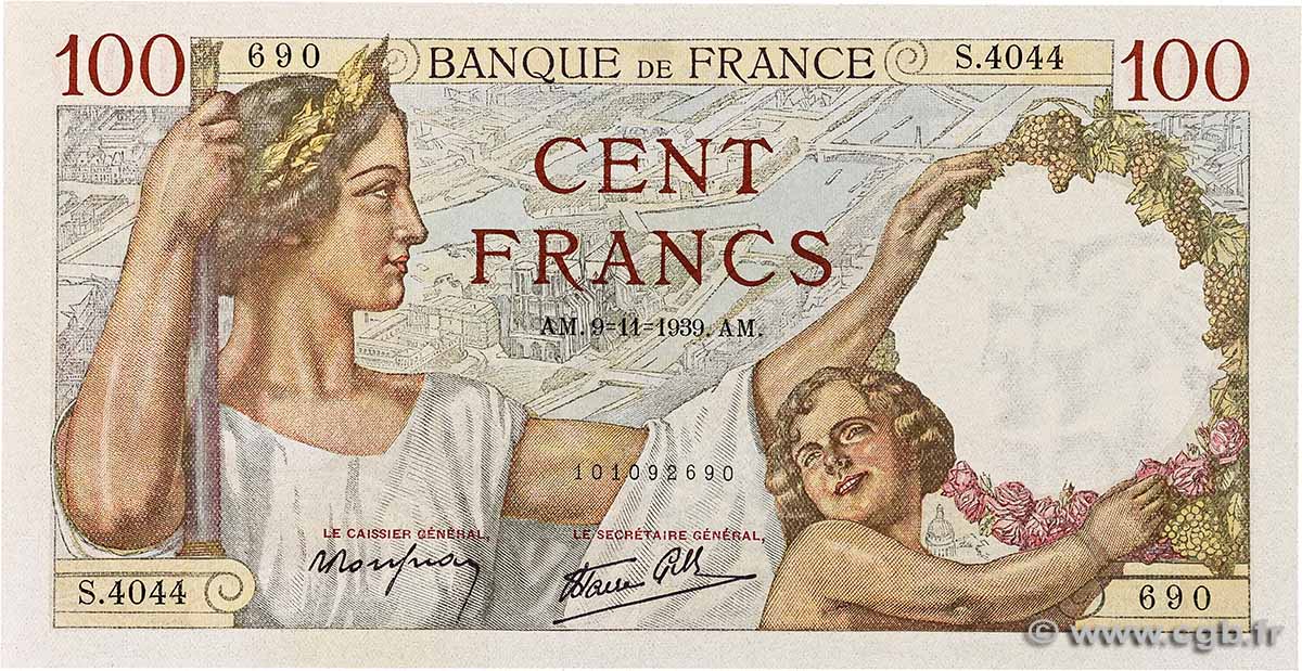 100 Francs SULLY FRANCE 1939 F.26.14 UNC-