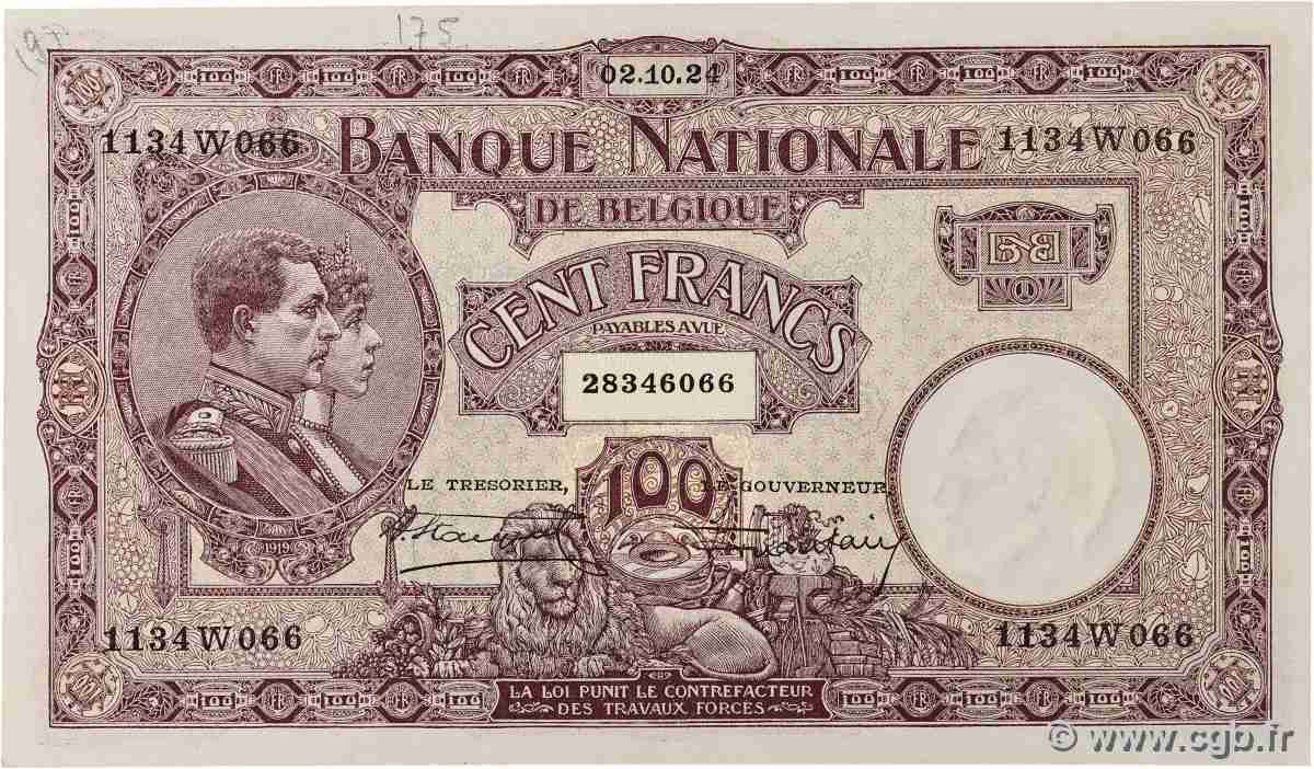 100 Francs BELGIO 1924 P.095 SPL