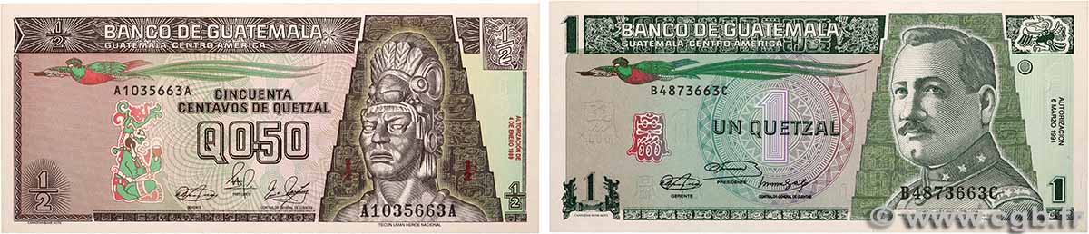 0,50 et 1 Quetzal Lot GUATEMALA 1989 P.072a q.FDC