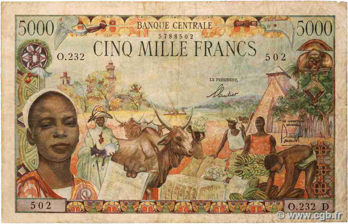 5000 Francs type 1962 GABON 1963 A.238a F