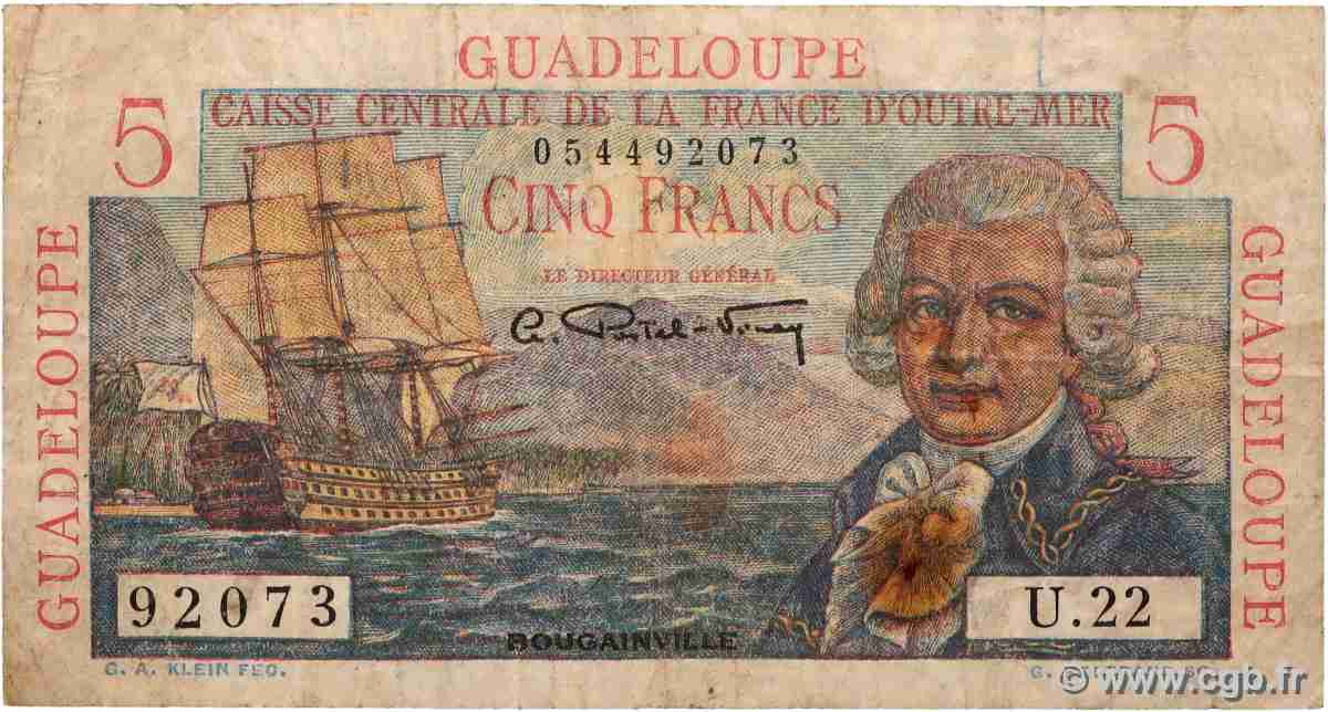 5 Francs Bougainville GUADELOUPE 1946 P.31 VG