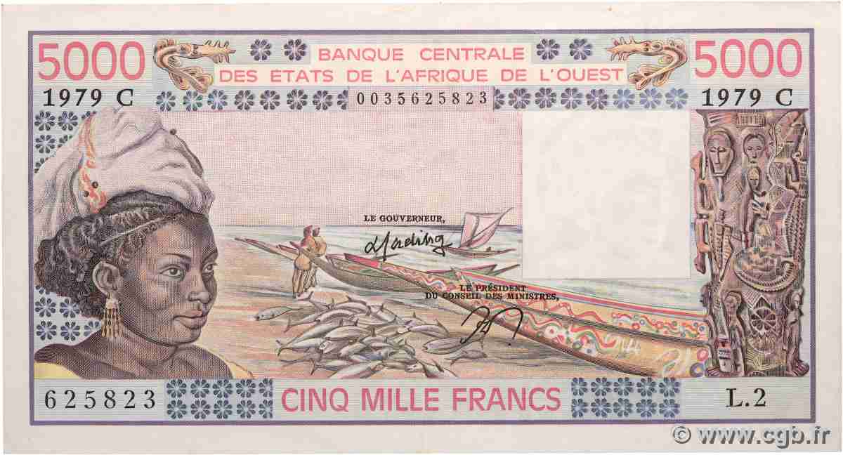 5000 Francs STATI AMERICANI AFRICANI 1979 P.308C q.SPL
