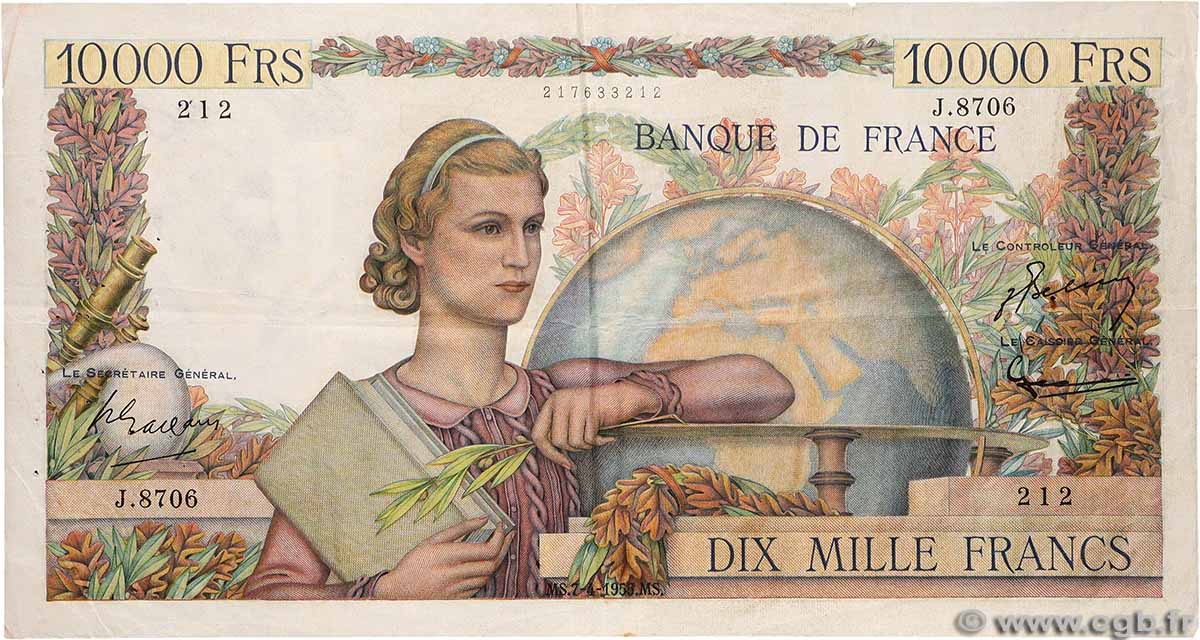 10000 Francs GÉNIE FRANÇAIS FRANCE 1955 F.50.74 TTB