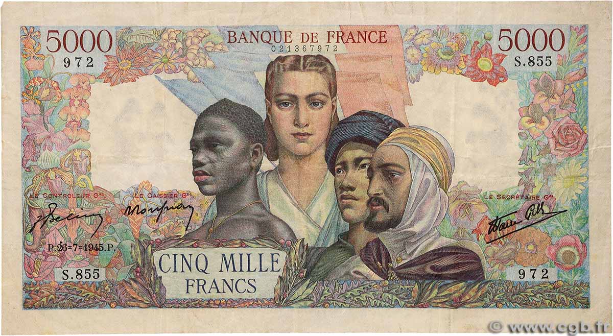 5000 Francs EMPIRE FRANÇAIS FRANCIA 1945 F.47.36 q.BB