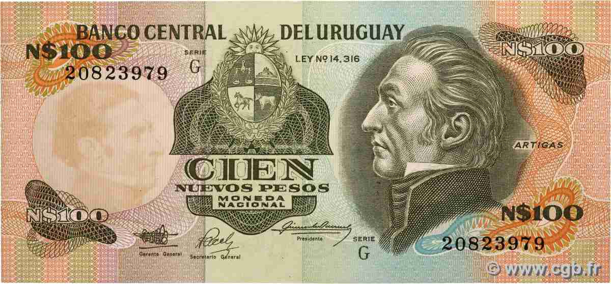 100 Nuevos Pesos URUGUAY 1987 P.062A q.FDC