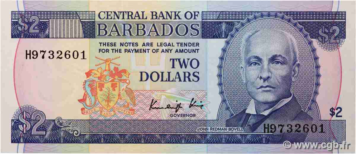 2 Dollars BARBADOS 1986 P.36 UNC