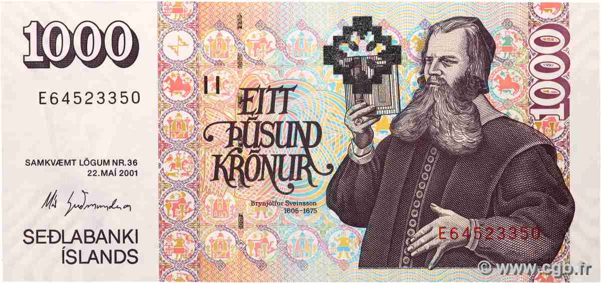 1000 Kronur ICELAND 2001 P.59 UNC