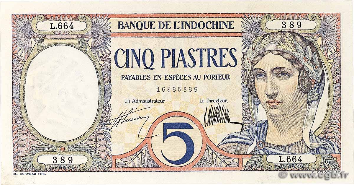 5 Piastres FRENCH INDOCHINA 1927 P.049b XF+