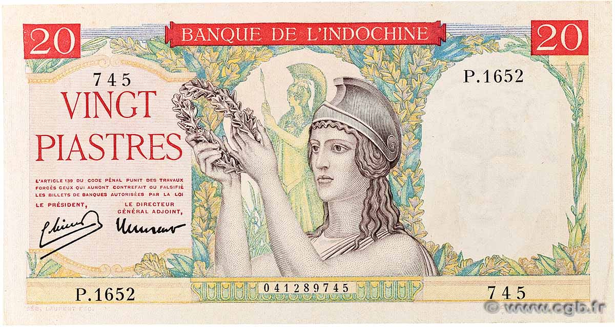 20 Piastres FRENCH INDOCHINA 1949 P.081a XF