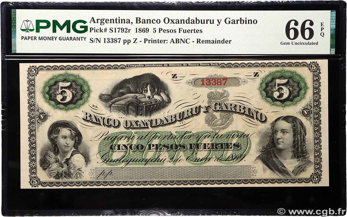 5 Pesos Fuertes Non émis ARGENTINA 1869 PS.1792r UNC