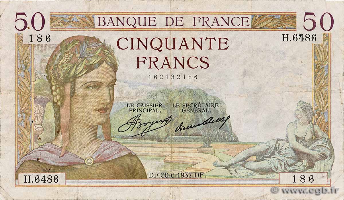 50 Francs CÉRÈS FRANCIA 1937 F.17.40 RC