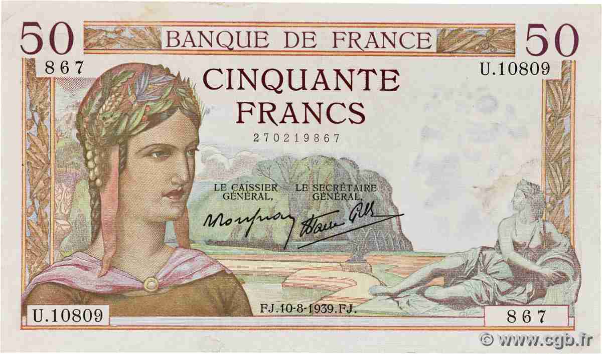50 Francs CÉRÈS modifié FRANKREICH 1939 F.18.29 S
