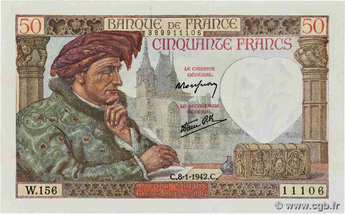 50 Francs JACQUES CŒUR FRANKREICH 1942 F.19.18 fST+