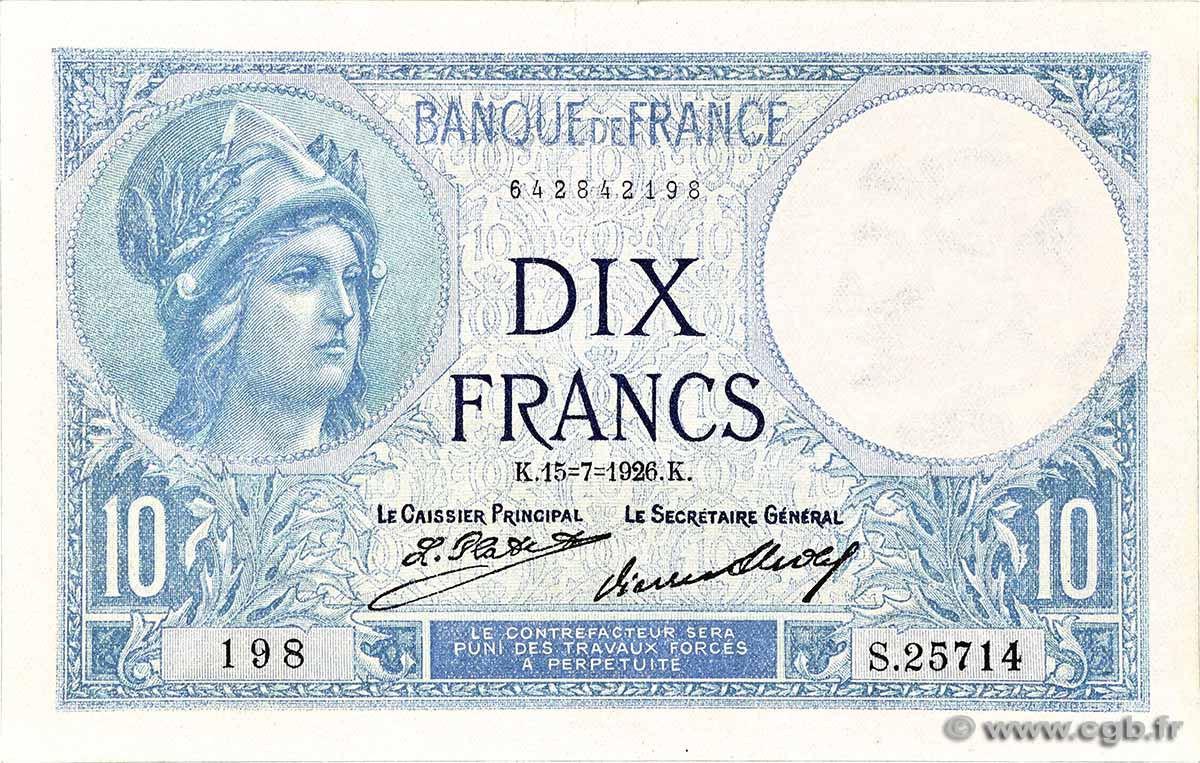 10 Francs MINERVE FRANKREICH 1926 F.06.11a fST