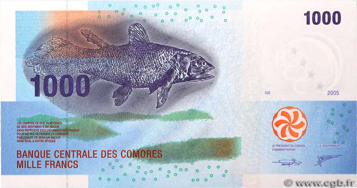 1000 Francs COMORAS 2005 P.16b FDC