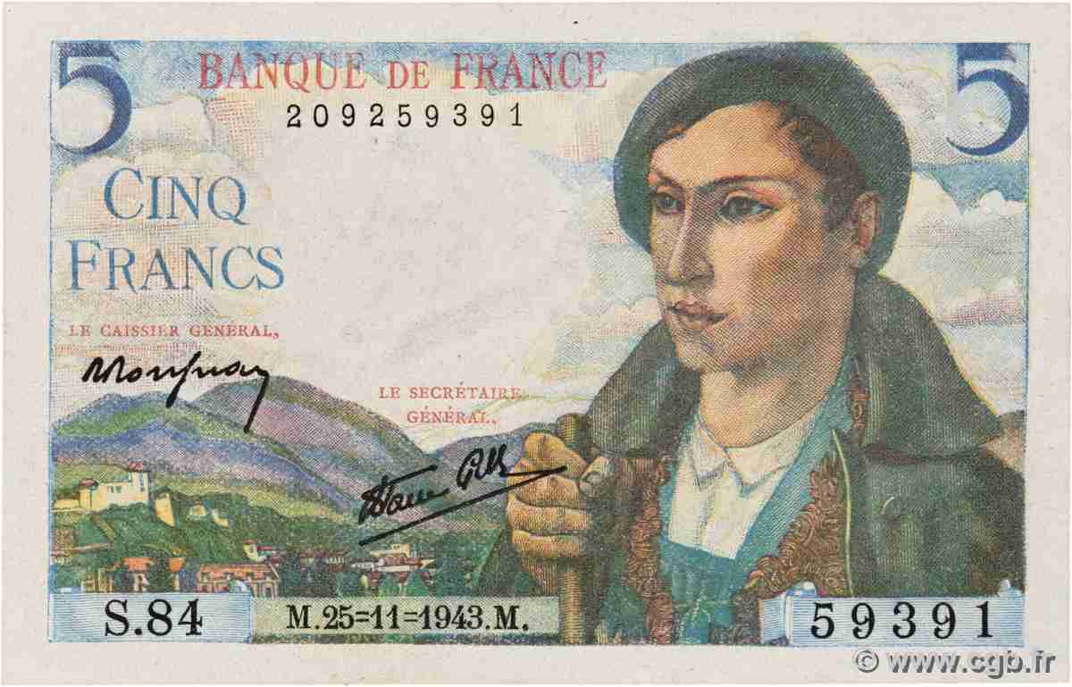 5 Francs BERGER FRANKREICH 1943 F.05.04 ST